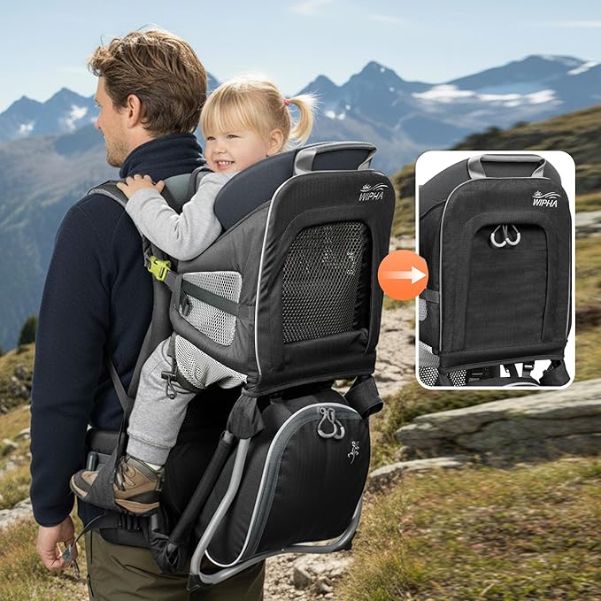 WIPHA Hiking Backpack Carrier for Toddlers, Adjustable Child Carrier with Sunshade, Lightweight Hiking Carrier for Toddlers (Black)