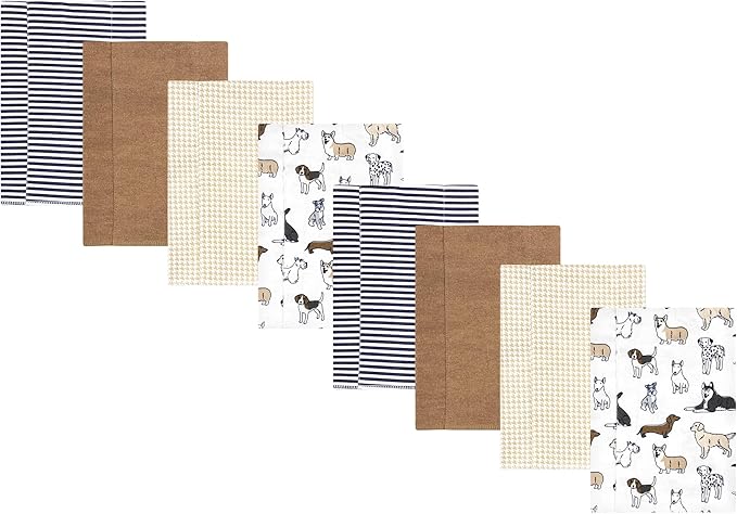 Hudson Baby Cotton Poly Flannel Burp Cloths Multipack, Handsome Dogs 8-Pack, One Size