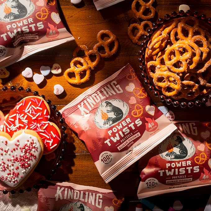 Kindling Protein Pretzels | Protein-Packed Snack Size Bags | Kosher | 8-9g Protein Per Serving | No Artificial Flavors, Soy-Free | Lunches, Office Snacks, & On-the-Go 0.6 Ounce (Pack of 30), Sugar Cookie