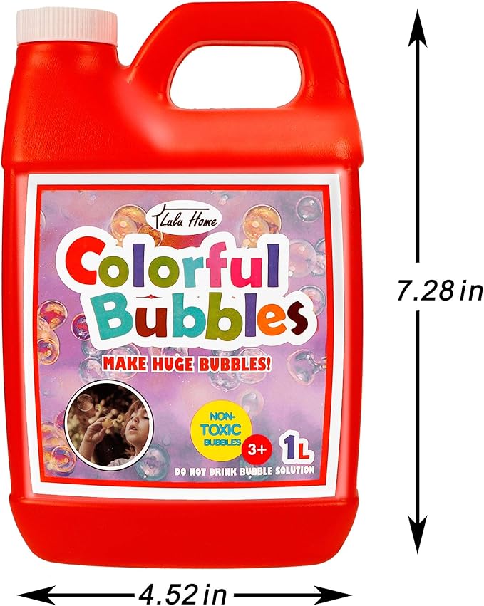 Lulu Home Concentrated Bubble Solution, 1 L/ 33.8 OZ Refill for Bubble Machines, Giant Wands, and Blowers - Up to 2.5 Gallons for Kids' Birthday Parties