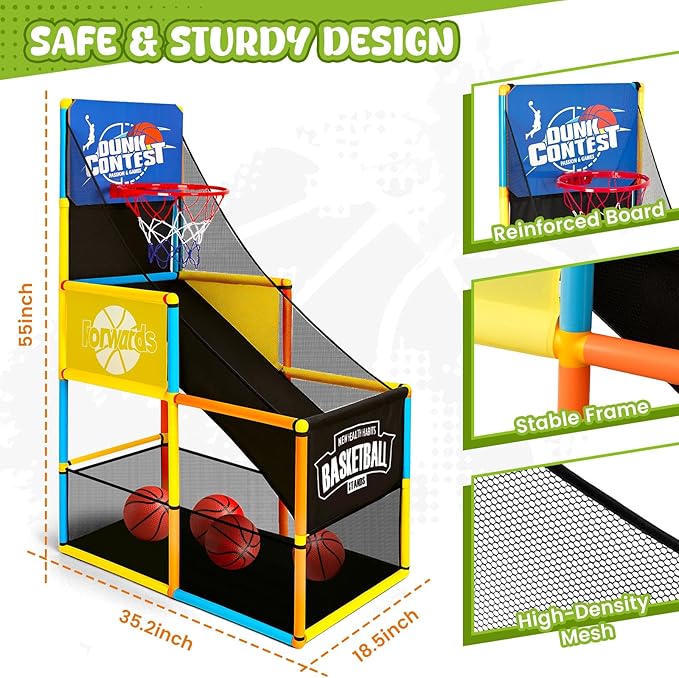 LovesTown Arcade Basketball Game, Basketball Hoop for Kids with 4 Balls Outdoor Indoor Active Play Toys Carnival Games Birthday Gifts for Boys Girls