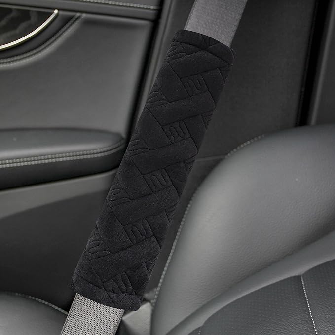 Amooca Soft Auto Seat Belt Cover Seatbelt Shoulder Pad Cushions 2 PCS for a More Comfortable Driving Universal Fit for All Cars and Backpack Black Braid Pattern