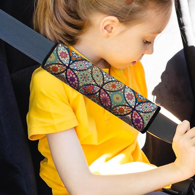 Car Seat Belt Pad Cover, 4-Pack Soft Car Safety Seat Belt Strap Shoulder Pad for Adults and Children, Suitable for Car Seat Belt, Backpack, Shoulder Bag(Pretty Mandala)