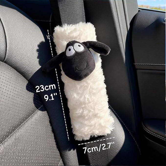2 PCS Seat Belt Cover Pad, Cute Kawaii Sheep Seatbelt Covers for Kids, Winter Plush Fluffy Soft Seat Belt Cover, Seatbelt Cushion,Car Seat Strap Pads (H-Sheep)