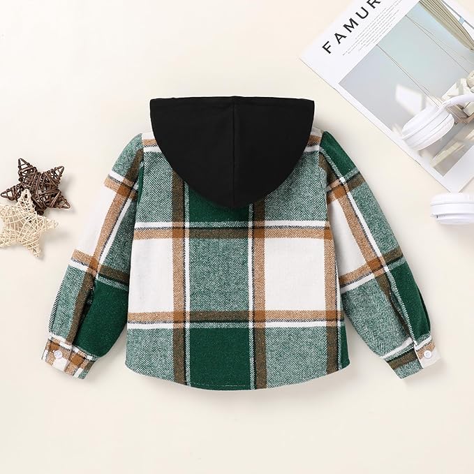 YOUNGER STAR Toddler Kids Boys Girls Flannel Hooded Plaid Shirt Button Baby Red Clothes