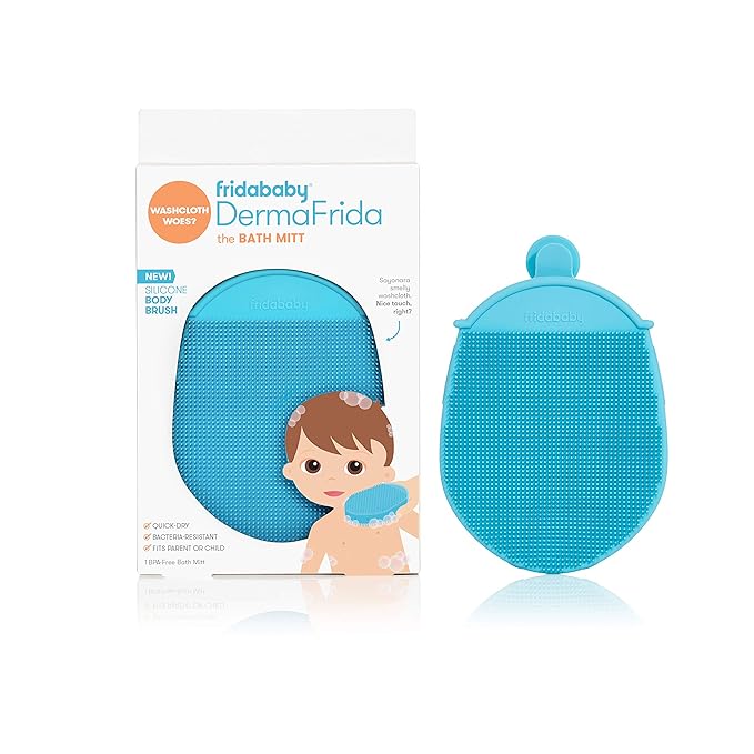 Frida Baby DermaFrida the Bath Mitt | Toddler Quick-Dry Body Bath Brush, Silicone, Replacement to Kid's Washcloth | Fits Both Parent or Child for Early Stage Development