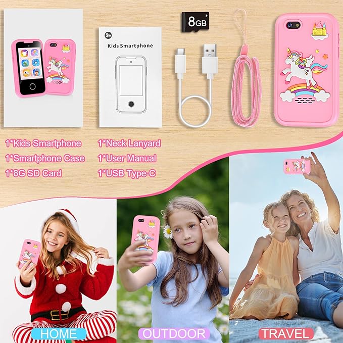 Kids Smart Phone for Girls, Christmas Birthday Gift for Girls Age 3-8, Children's Pretend Play Phone, Toddler Fake Cell Phone with Games, MP3 Music Player, Toys for 3 4 5 6 7 8 Years Old(Pink)