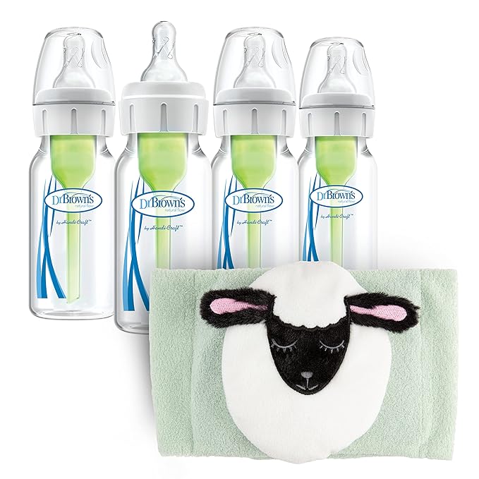 Dr. Brown’s Anti-Colic Options+ Narrow Baby Bottles, 4oz 4-Pack and Infant Gripebelt for Natural Colic Gas and Upset Stomach Relief in Babies and Toddlers, 0-3m, Lamb
