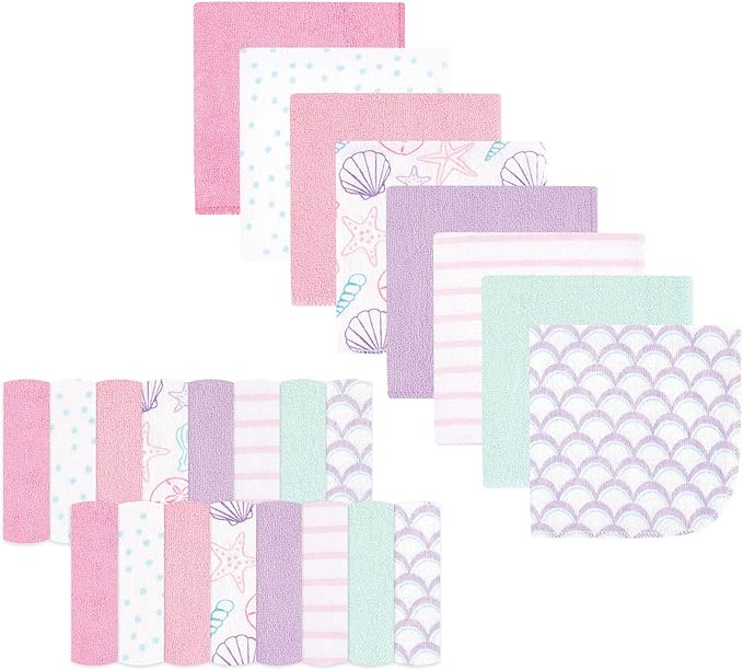 Hudson Baby Unisex Baby Rayon from Bamboo Washcloth Bundle, Sea Shells, One Size
