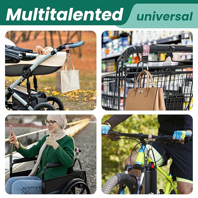 Stroller Straps, Mommy Hooks Diaper Bags, Universal Shopping cart, Wallet, Backpack - 2 Packs (Love)