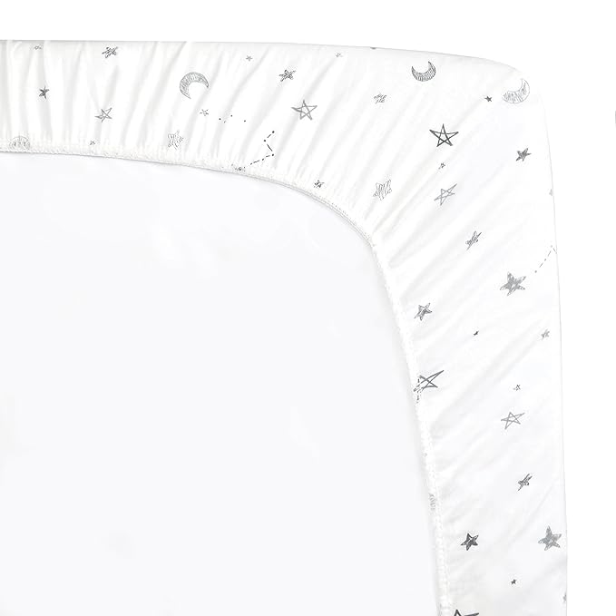 TL Care Printed 100% Natural Cotton Jersey Knit 18 x 36 Cradle/Bassinet Sheet - Fitted, Gray Stars and Moons, Soft Breathable, for Boys and Girls