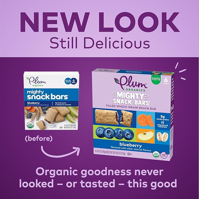 Plum Organics Mighty Snack Bars - Blueberry - 0.67 oz Bars (Pack of 48) - Organic Fruit and Vegetable Toddler Food Snack Bars