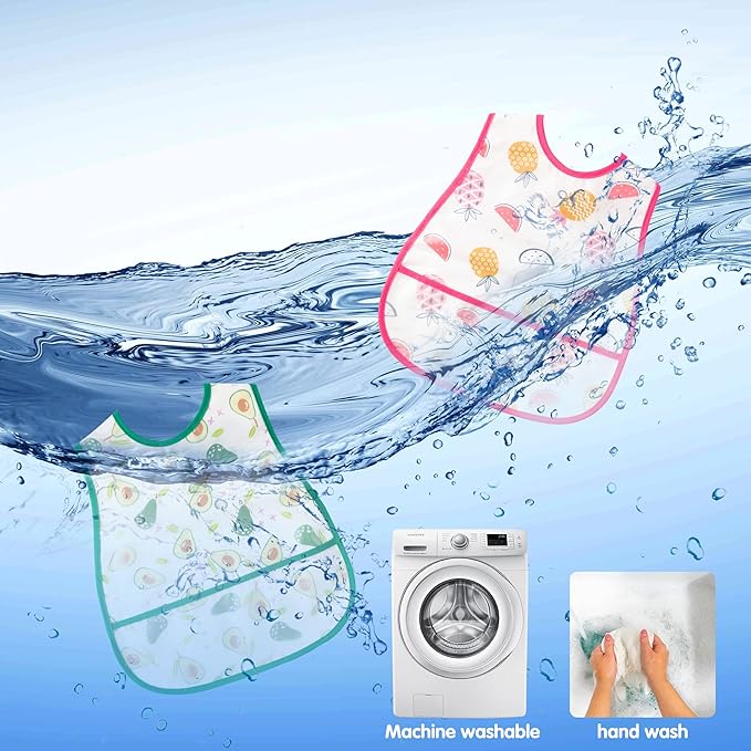 R HORSE 5Pcs Baby Bibs Set Toddler Bibs with Crumb Catcher Pocket & Snap Button Waterproof Baby Feeding Bibs for 6-24 Months