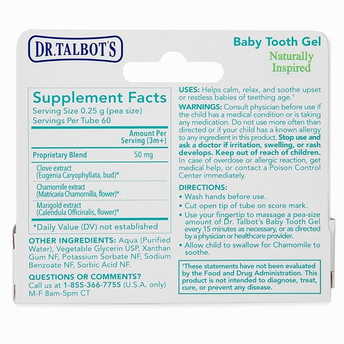 Dr. Talbot's Baby Tooth Gel for Sore Gums, Naturally Inspired, 2 Pack, Each 0.53 oz, benzocaine Free, Belladonna Free