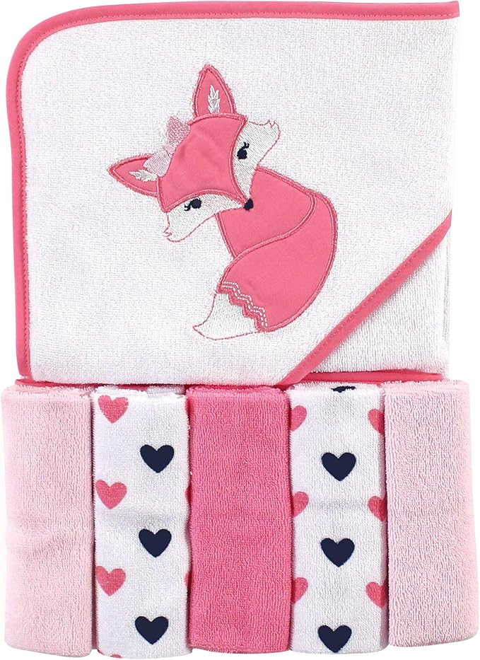Luvable Friends Unisex Baby Hooded Towel with Five Washcloths, Foxy, One Size