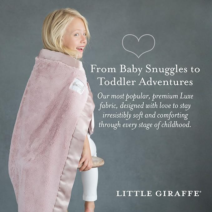 Little Giraffe Luxe Baby Blanket – 29x35” Satin Trim, Dusty Pink | Ultra-Soft, Hypoallergenic Stroller & Nursery Blanket | Perfect for Newborns & Toddlers