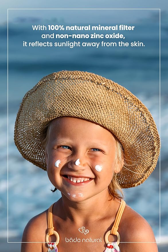Bade Natural SPF 50+ Kids Sunscreen Refill Lotion – 100% Natural Mineral-Based Broad Spectrum Sun Protection with Zinc Oxide & Botanical Oils – Refillable Eco-Friendly Pack, 3.7 fl oz