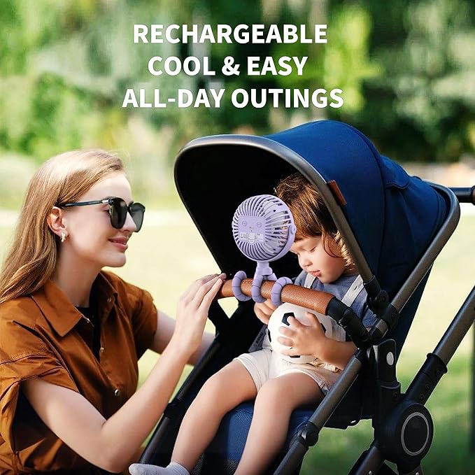 AMACOOL Battery Operated Stroller Fan, Baby Travel Essentials for Beach Disney, Newborn Boy & Girl Showers Gifts Registry Search, Rechargeable Clip On Fan for Car Seat Wagon Crib Bike Treadmill