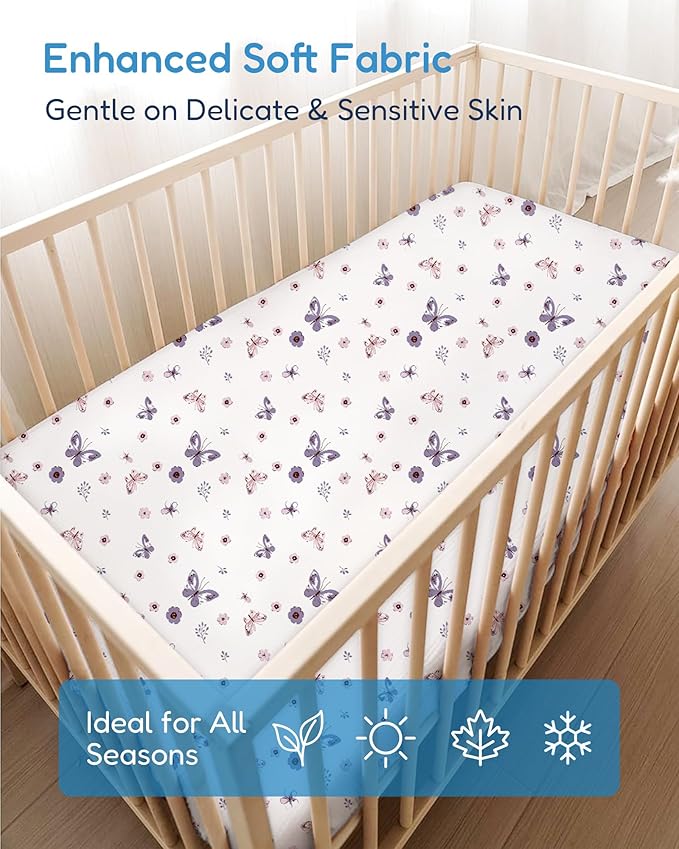 Crib Sheets 2 Pack, Fitted Crib Sheet for Standard Crib Mattress 28x52x9, Ultra Soft Jersey Knit, Breathable Stretchy Deep Pocket, Snug Fit Stays Put, Baby Crib Mattress Sheet