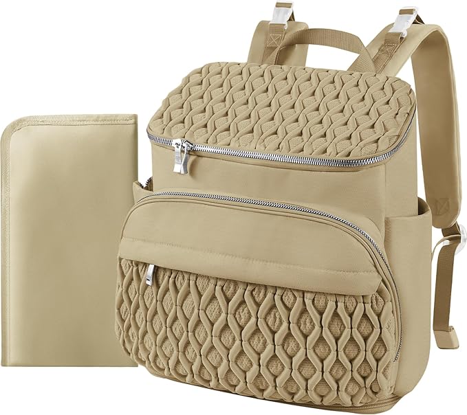 Diaper Bag Backpack, Large Baby Bag for Girl Boy, Travel Diaper Backpack with Insulated Pocket, Cute Diaper Bag Stroller Straps, Baby Shower & Registry Gift for Mom Dad Beige
