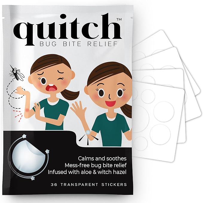 quitch Bug Bite Itch Relief Patches for Kids & Babies, Hydrocortisone Cream Alternative for Mosquito Bites, Drug-Free Anti-Itch Stickers for Summer Travel, Camp & Outdoor Play