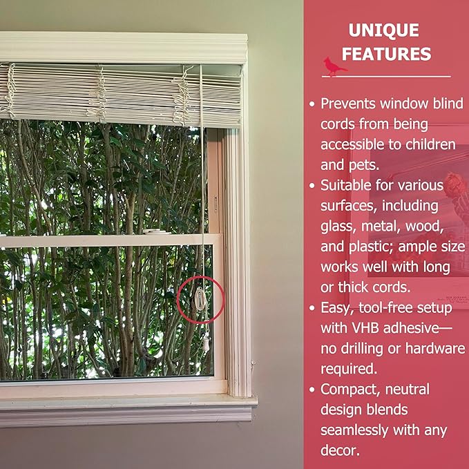 Cardinal Gates Stick On Window Blind Cord Holder - Baby Proof Window Strings - Cord Cleat Prevents Pet Tampering - Child Proof Blinds for Added Safety - Strong Adhesive - 3 Pack - USA Based Company