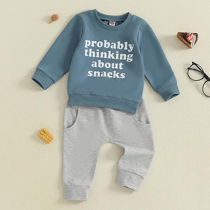 Infant Baby Boy Fall Clothes Set Funny Letter Sweatshirt Pant Outfit Toddler Winter Clothes 6 12 18 Months 2T 3T