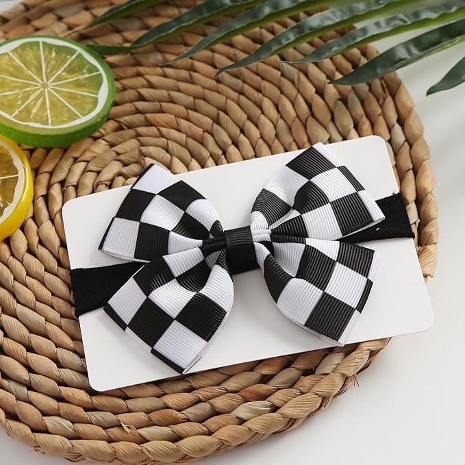 Fancheer Baby Girls Racing Checkered Flag Bow Headband Infant Toddler Birthday Party Hair Accessories