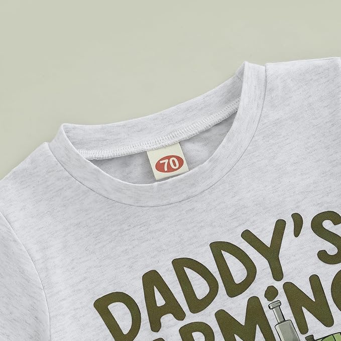 Toddler Baby Boy Clothes Summer Short Sleeve Trucks Tractors Print T-Shirt Tops Solid Color Shorts Set Casual Outfit