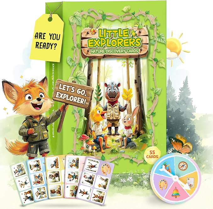 Kids Nature Scavenger Hunt – Outdoor Game for Kids | Laminated Waterproof, Wipe-Clean | 55 Cards, 5 Themes, Spinner & Stickers, Soft-Touch | Ages 3–12 Stocking Stuffers