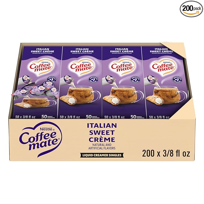 Nestle Coffee mate Coffee Creamer, Italian Sweet Creme, Liquid Creamer Singles, Non Dairy, No Refrigeration, 0.375 fl oz Tubs (Pack of 200)