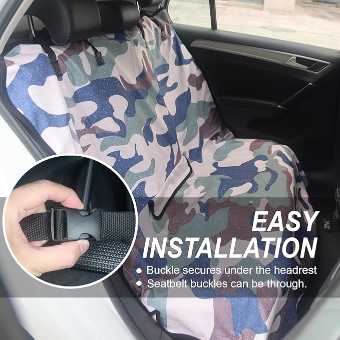 Back Seat Cover Protector for Dogs and Kids, Universal Waterproof Towel Rear Bench Seat Cover for Car, Truck, Van & SUV, Machine-Washable Backseat Car Covers (Camouflage, 1pcs Rear Seat)