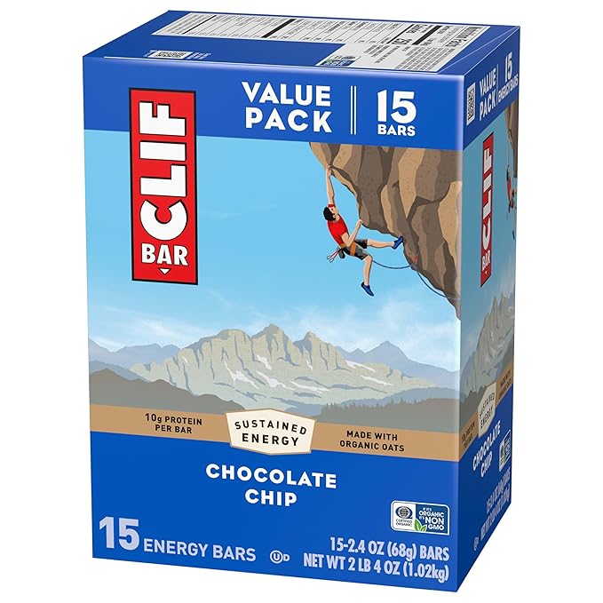 CLIF BAR - Energy Protein Bars - Chocolate Chip - Made with Organic Oats - Energy Bars - Non-GMO - (15 Pack)