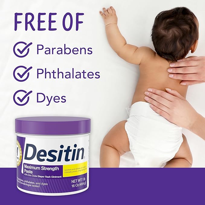 Desitin Maximum Strength Diaper Rash Cream, 40% Zinc Oxide | Treatment & Prevention | Hypoallergenic | Paraben-Free | 16 oz Pack of 2