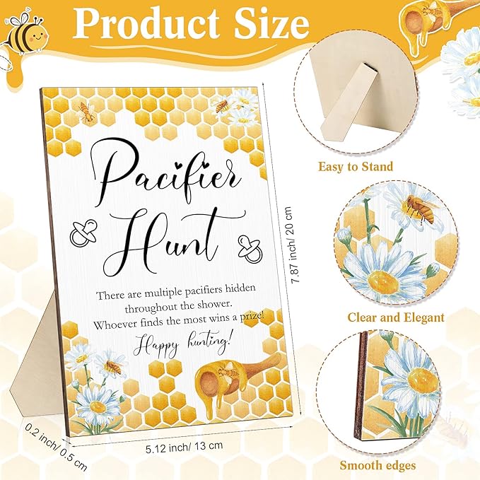 Roowest 51 Pcs Pacifier Hunt Baby Shower Games Include Wooden Hunt Sign and 50 Acrylic Mini Plastic Pacifiers for Baby Shower Game Decoration Gift Sets Gender Reveal Party Supplies