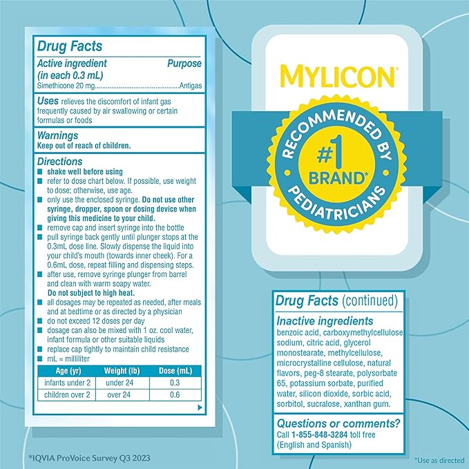 MYLICON Gas Relief Drops for Infants and Babies, Dye Free Formula, 1 Fluid Ounce (Updated Syringe)