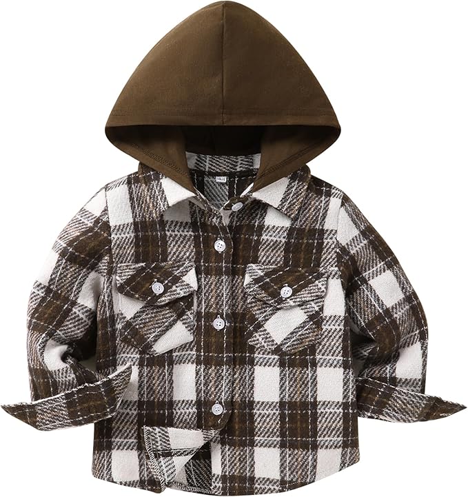 YOUNGER STAR Toddler Kids Boys Girls Flannel Hooded Plaid Shirt Button Baby Red Clothes