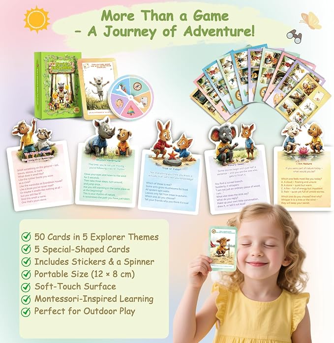 Kids Nature Scavenger Hunt – Outdoor Game for Kids | Laminated Waterproof, Wipe-Clean | 55 Cards, 5 Themes, Spinner & Stickers, Soft-Touch | Ages 3–12 Stocking Stuffers