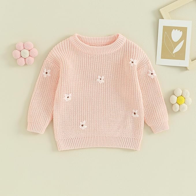 Mubineo Baby Girl Winter Clothes Cute Flower Sweater Crewneck Pullover Long Sleeve Knit Newborn Infant Sweaters