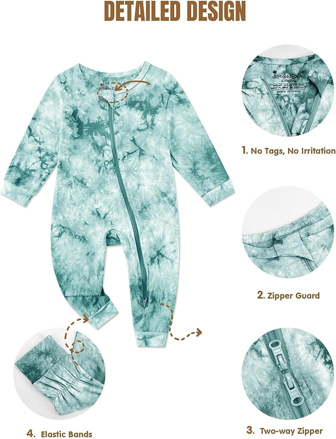 Baby Girls Boys Footless Romper 2 Way Zipper Soft Rayon Outfits, Outdoor Tie-dye Long Sleeve Clothes Jumpsuit