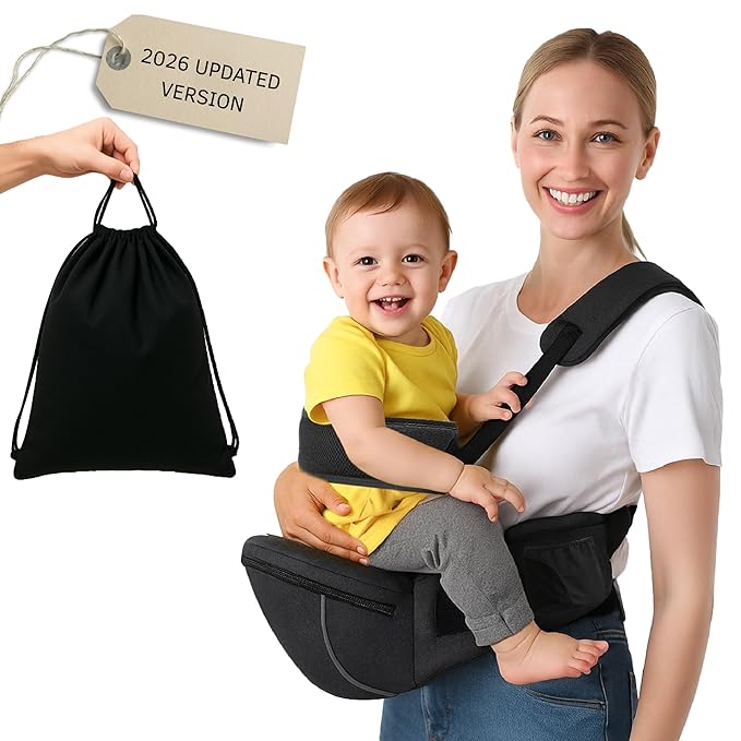 Baby Carrier with Hip Seat (Upgraded Version) – Adjustable Waistband, Safety Harness & Storage Pockets – Detachable Shoulder Strap – Foldable Design for Newborns & Toddlers