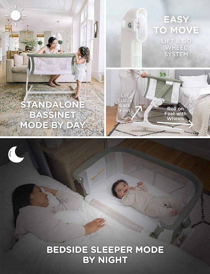 Baby Delight Beside Me Dreamer Bassinet | Bedside Sleeper & Baby Bassinet | 6-Position Height Adjustment | 100% GOTS Certified Organic Cotton Fabric | Organic Sage
