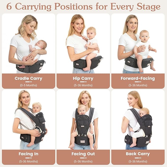 Baby Carrier Newborn to Toddler Baby Carriers with Seat Infant Baby Holder Backpack Baby Carriers Front and Back for Carrying and Hiking (Grey)