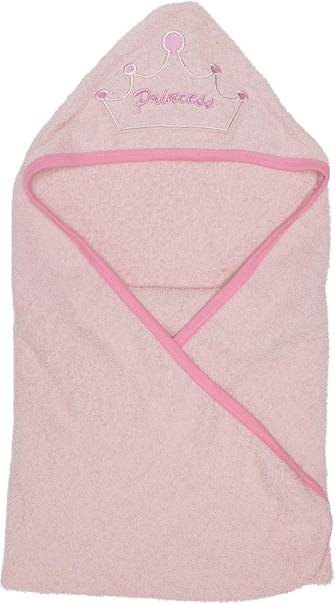 EVERYDAY KIDS Hooded Baby Toddler Bath Towel for Girls - 3D Pink Princess Towel with Crown; Soft and Absorbent Terry Cloth Hooded Towel for Young Kids; Baby Girl Bath Essential