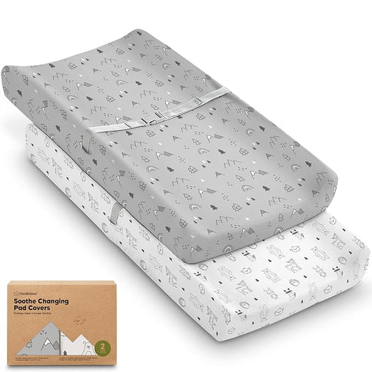 2-Pack Organic Changing Pad Covers for Girl, Boy, Neutral - 100% Cotton Changing Table Pad Cover, Soft Baby Nursery Diaper Changing Pad Sheets, Contour Changing Pads Liners,Change Pad Cover (Woodland)