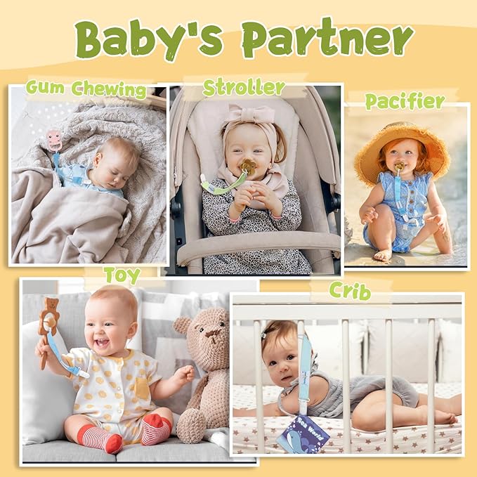 babygoal Floral Pacifier Clips, 6 Pack Binky Paci Holder Clips Leashes Fits for Most Pacifiers and Binkies 6PS31