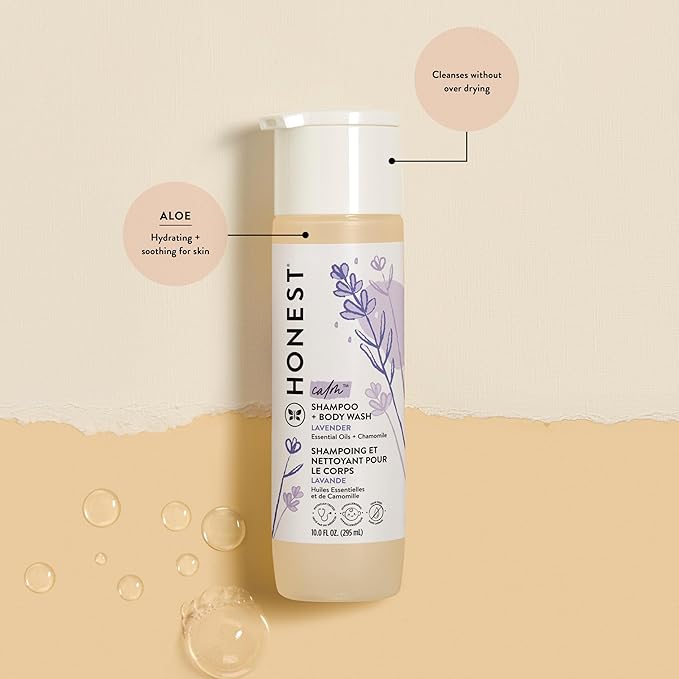 The Honest Company 2-in-1 Cleansing Shampoo and Body Wash Face Lotion Bundle, Gentle for Baby, Naturally Derived, Lavender Calm, 18.5 fl oz