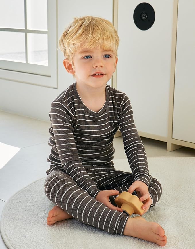 moimoln Stripe Pajamas Set 12M-8Y Ribbed Unisex Baby & Toddler, Soft Viscose, Snug-Fit, Everyday Sleepwear