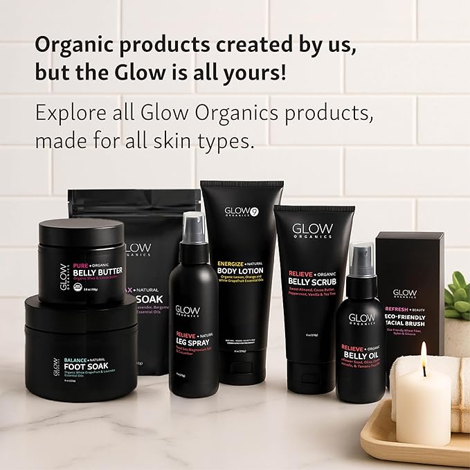 Glow Organics Stretch Mark Cream Belly Butter, Scrub and Oil, 3-Step Pregnancy Skin Care Kit, Belly Butter for Stretch Marks, Organic, Pregnancy & Baby Registry Must Haves, Mother To Be Gift.