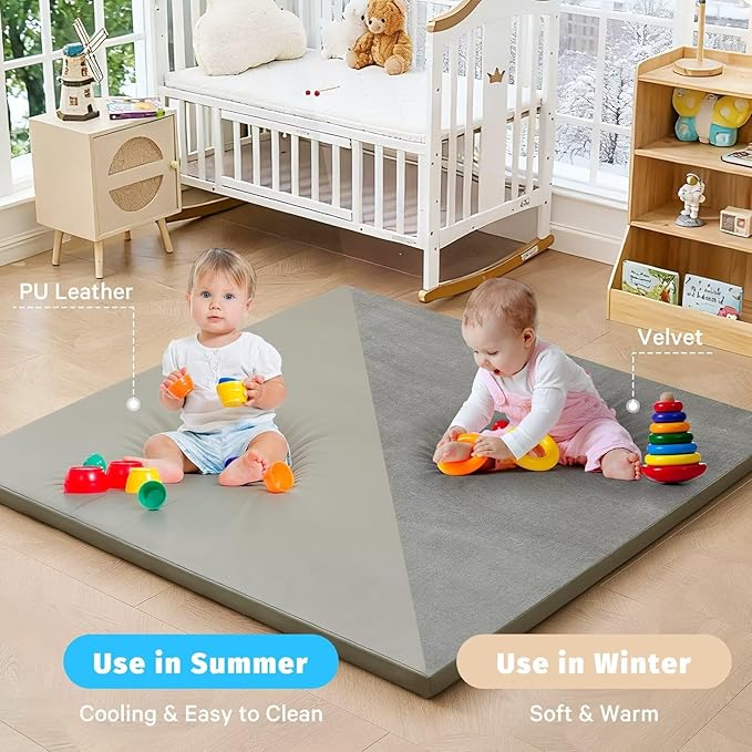 Waterproof Baby Play Mat for Floor 1.3" Thick Memory Foam 74 * 50 Cushion Playpen Playmat Tummy Time Crawling Mat Nursery Rug Pad Mattress Create Soft & Safe Area for Infants,Toddler,Kids,Grey